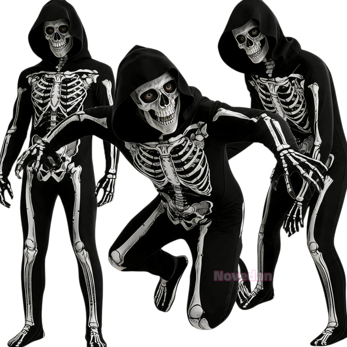 Kids Grim Reaper Skeleton Hooded Jumpsuit Costume