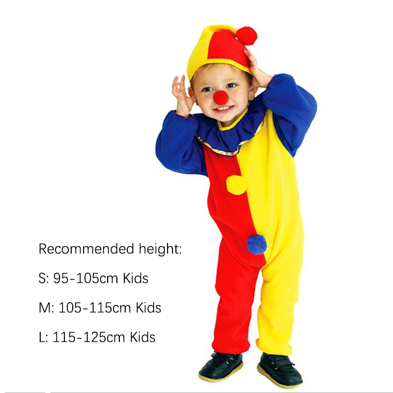 Kids Clown Circus Costume Jumpsuit with Hat for Halloween
