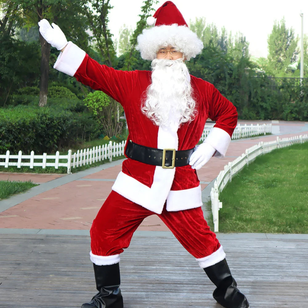Men's Gold Velvet Santa-Inspired Christmas Costume Set