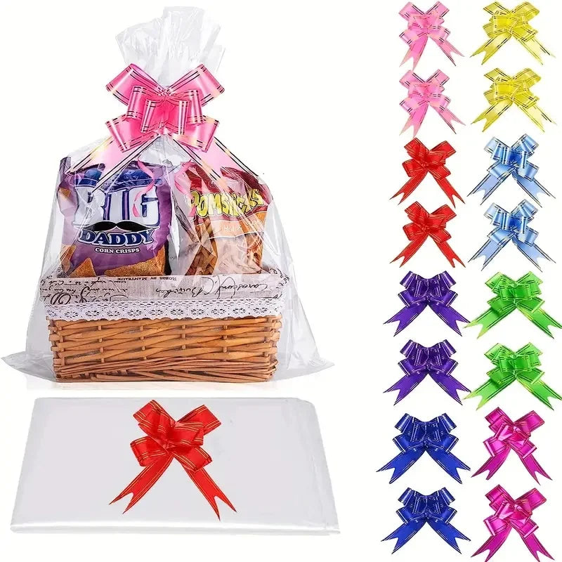 20/50 piece large clear cellophane bag with bow for basket and gift wrap christmas decoration