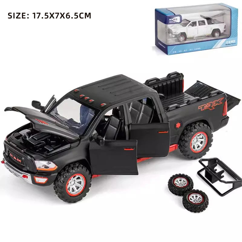 1:32 RAM Pickup Truck Alloy Model with Sound, Light & Spring-Back Action - Kids' Toy for Adventurous Play