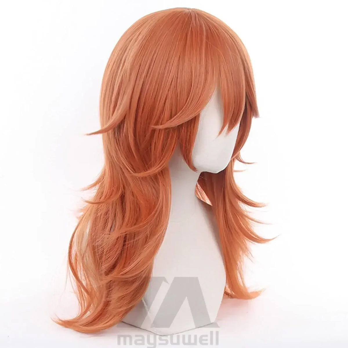 Long Orange Brown Cosplay Wig with Bangs for Adults