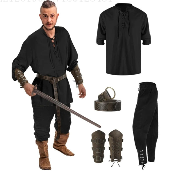 Men's Renaissance Costume Set with Shirt, Pants & Belt