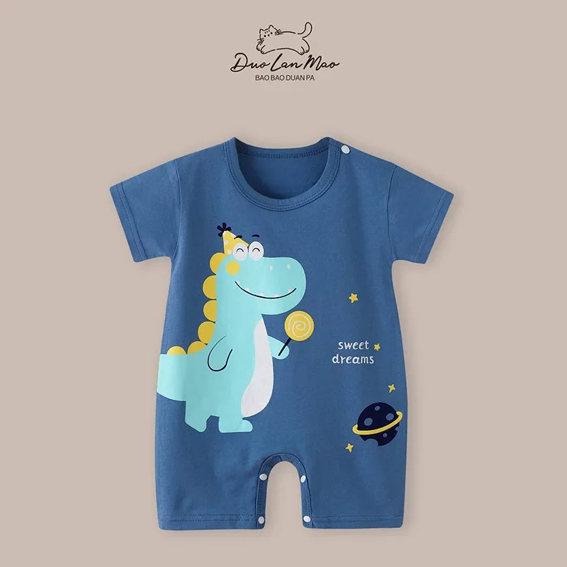 Baby Boys Summer Cartoon Dinosaur Rompers Cotton Thin Short Sleeve Little Boy Bodysuit Newborn Infants Jumpsuit New Costume