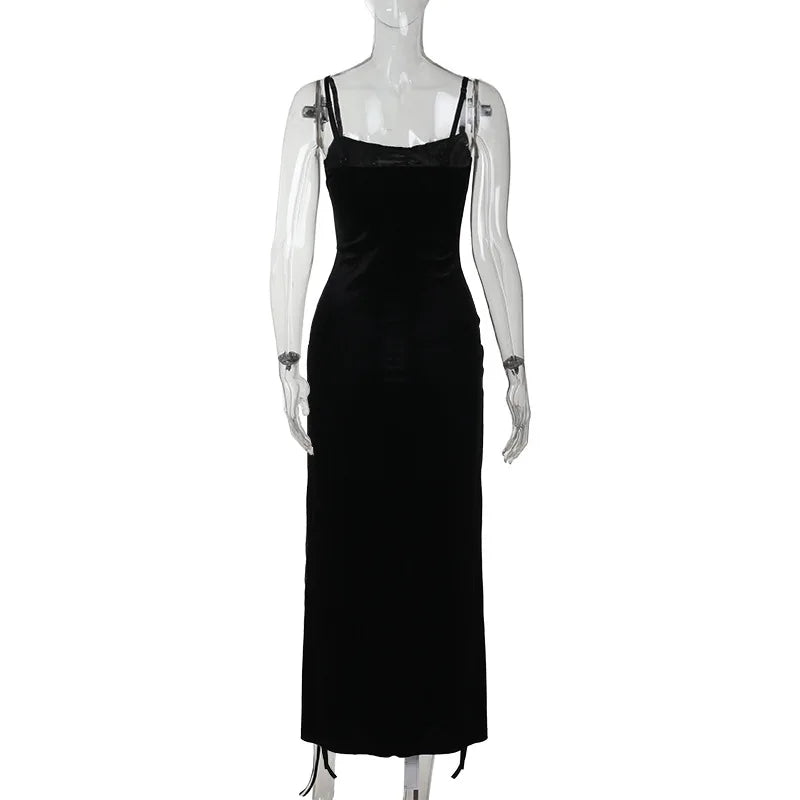 Women’s Gothic Velvet Strappy High-Split Dress
