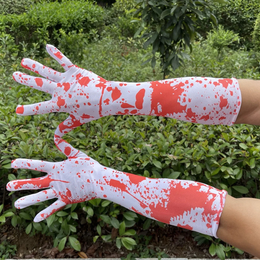 Halloween bloodstain gloves, new blood clot gloves, Cos ghost festival gloves, Halloween printed long tube arm covers