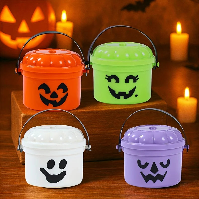 Cute Plastic Halloween Bucket With Trick Or Treat Slogan Durable Candy Pail Spooky Party Decor Trick-or-Treat Holiday Activities