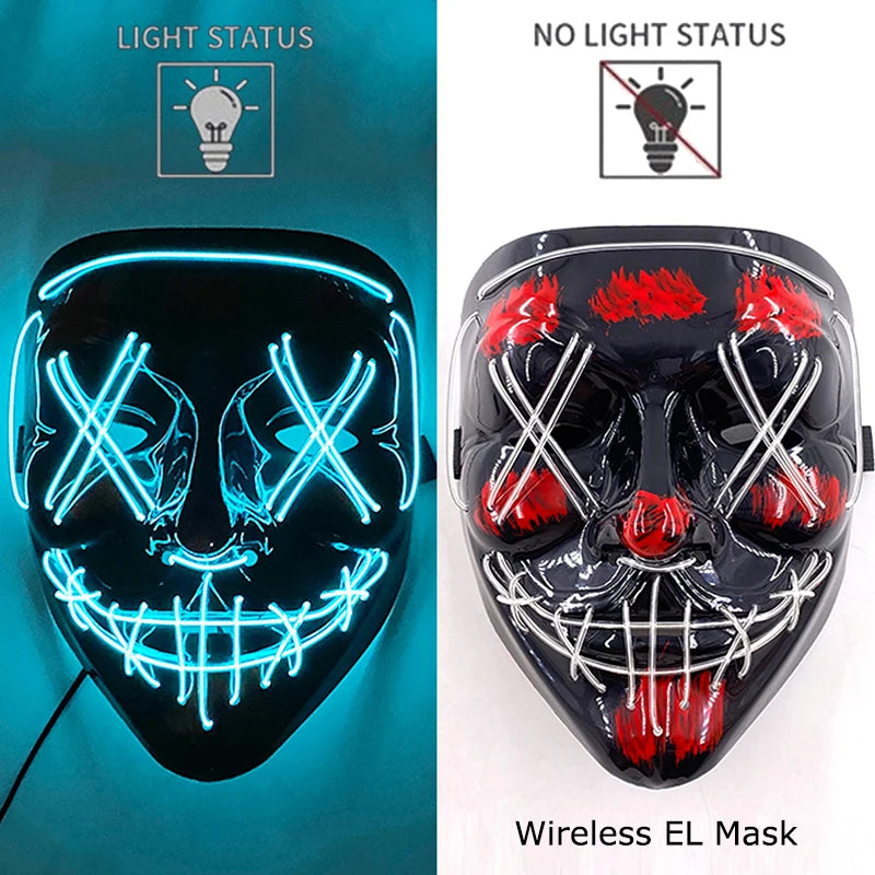 Wireless Neon LED Horror Mask for Halloween Cosplay
