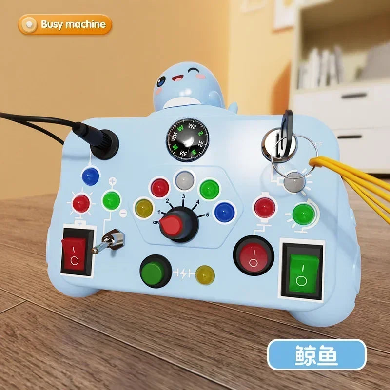 Montessori Busy Board Sensory Toys Cartoon with LED Light Switch Control Board Travel Activities Children Game for 2-4 Years Old