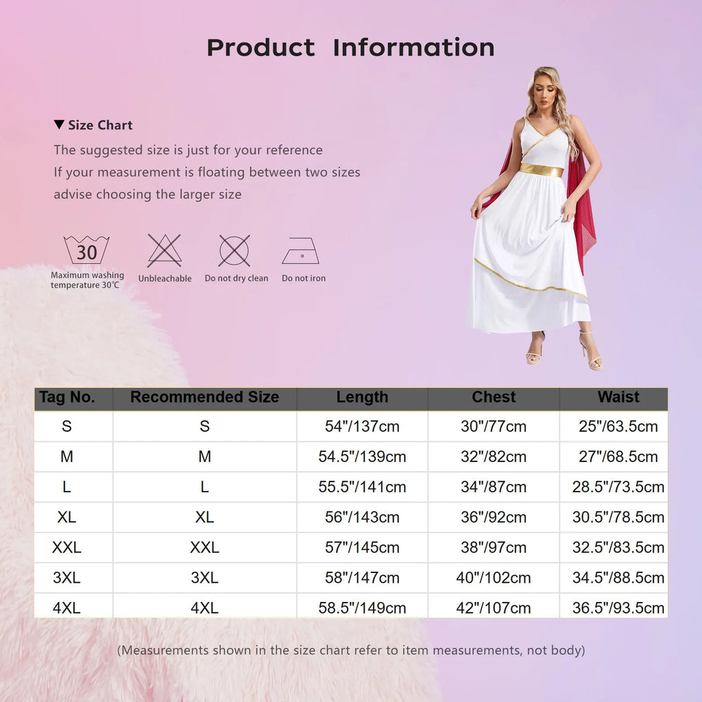 Women's Greek Goddess Toga Costume Dress with Tulle and Chiffon