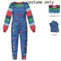 Adult Horror Doll Costume with Striped Shirt & Jumpsuit