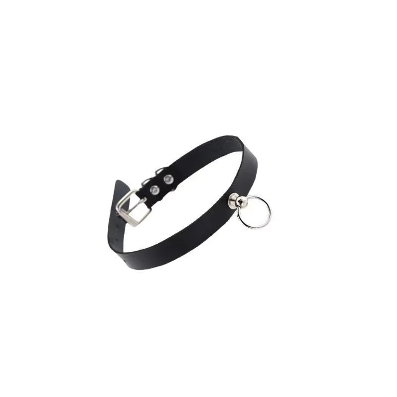Punk PU Leather Choker with Pull Ring Chain Costume Accessory