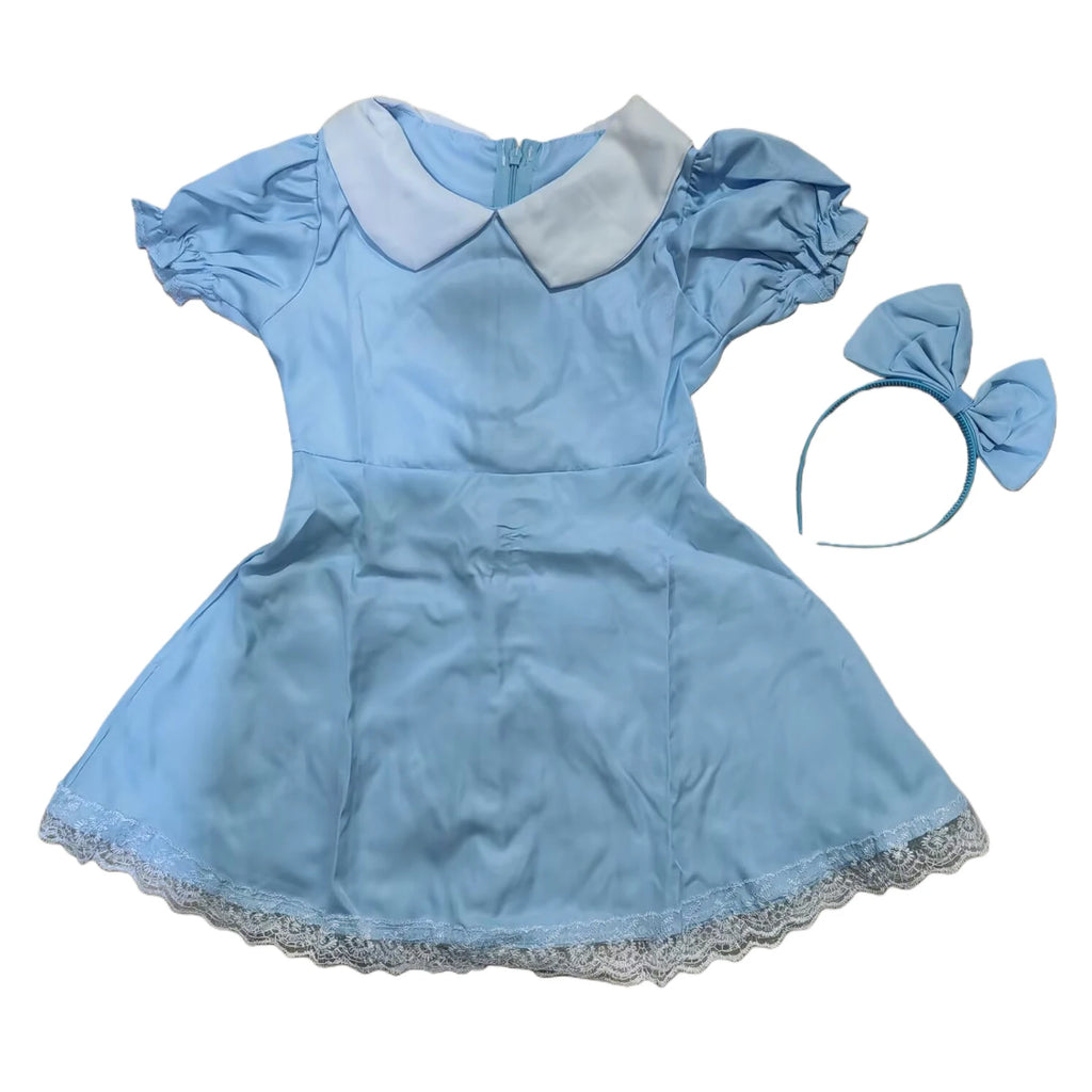 Halloween Baby Girls Kids Anime Alice Adventures Blue Fancy Party Dress Alice Dream Child Lolita Sissy Maid Cosplay Costume