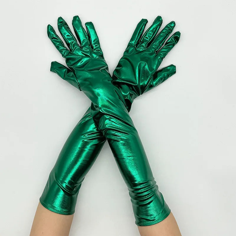48cm Women Patent Leather Solid Gloves Stage Performance Halloween Cosplay Nightclub Pole Dance Fashion Street Concert