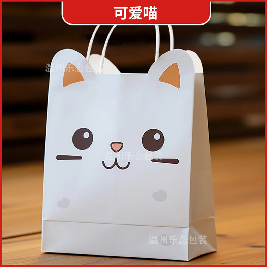 5/30/50pcs Cat Party Gift Bag Cute Kitten Candy Gift with Handle Paper Bag Baby Shower Kids Birthday Kitten Party Decor Supplies