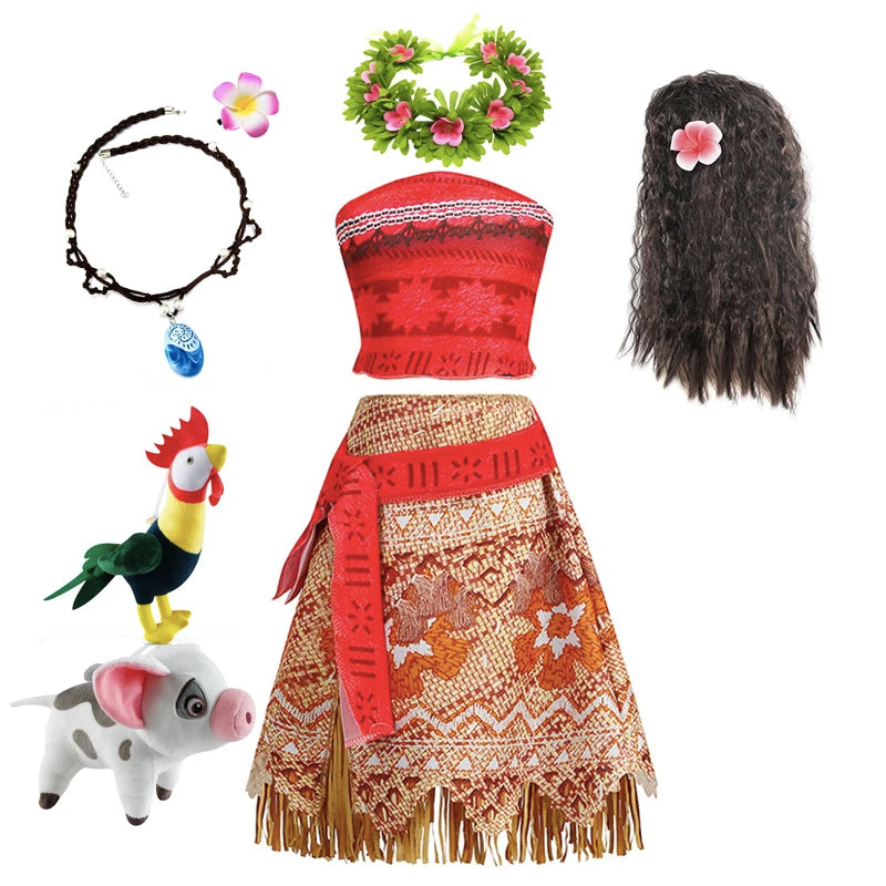 Girls Island Princess Costume Dress with Headwear & Necklace