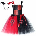 Girls Red Black Clown Costume Tulle Tutu Dress