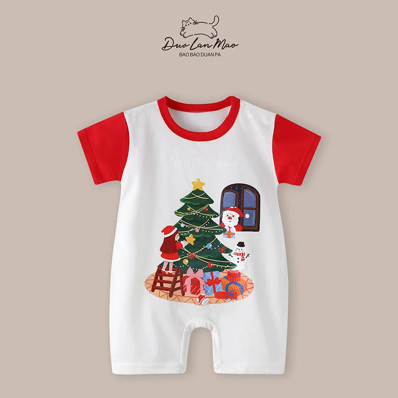Newborn Baby Boys Thin Rompers Baby Girls Short Sleeve Bodysuit Infants Toddler Jumpsuit for Summer First Christmas Costume