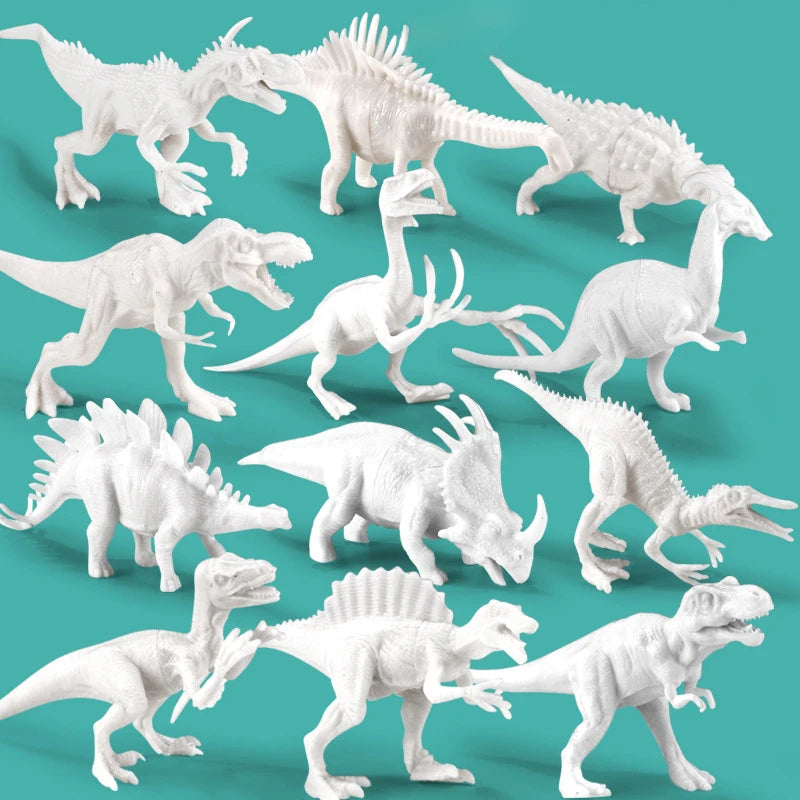 6/8Pcs DIY Painted Graffiti Dinosaur White Embryo Animals Model Children's Educational Handmade Painting Colorful Dinosaur Toys
