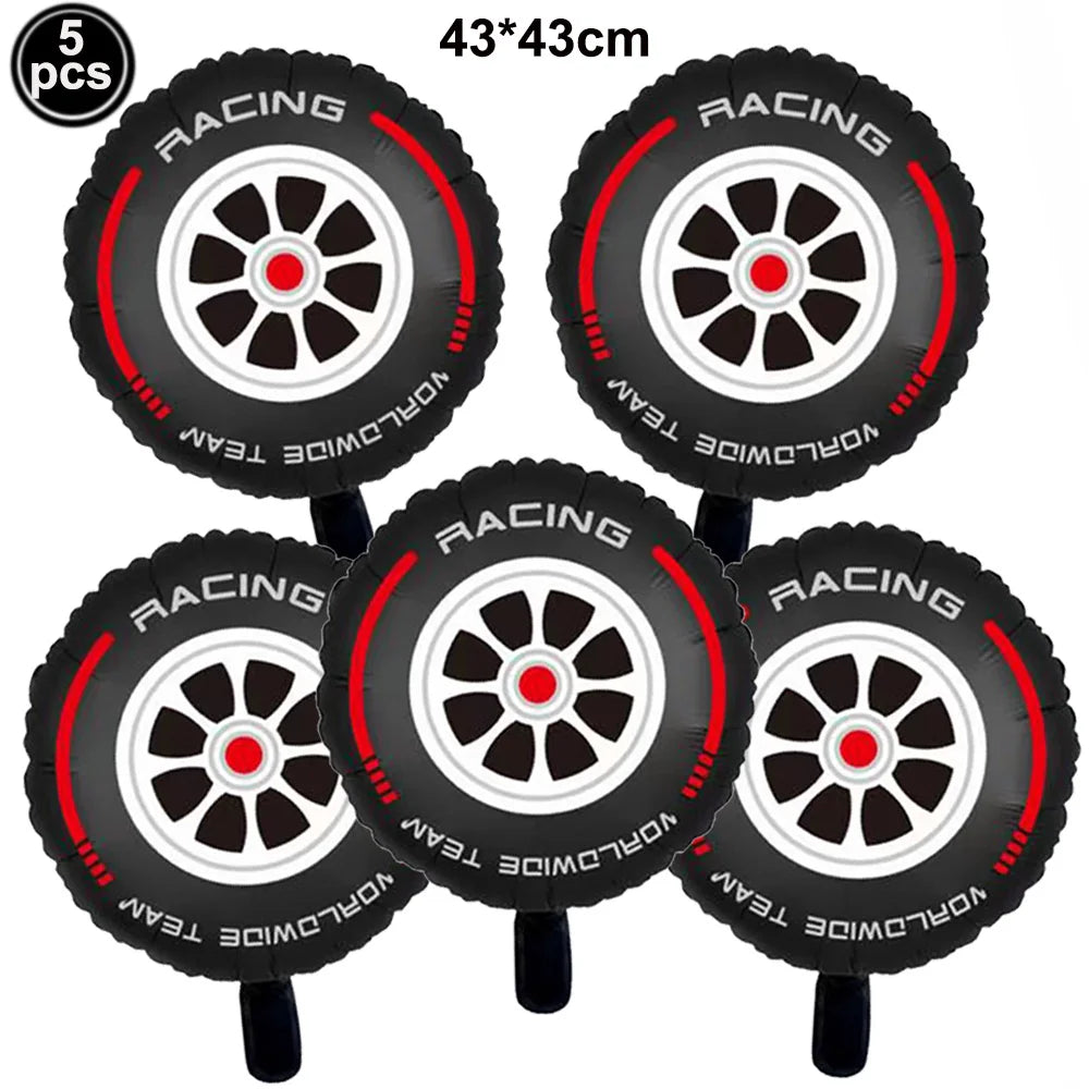 Racing Car Balloon Traffic Cone Balloon Tire Wheel Balloons Black White Checkered Race Car Theme Kids Birthday Party Decorations