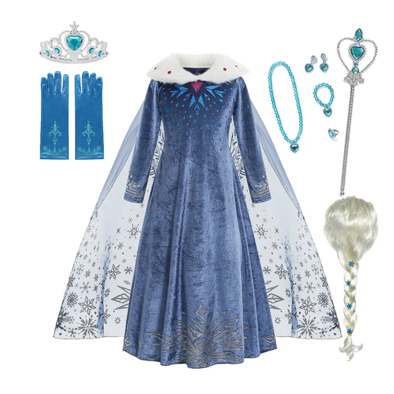 Girls Winter Snow Queen Princess Dress Costume Long Sleeve