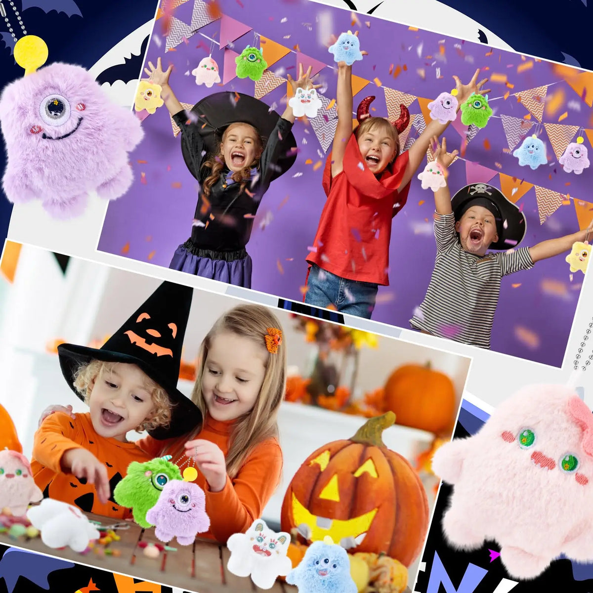 12-60Pcs Halloween Mini Plush Keychain Bulk Cute Monster Stuffed Animal Party Favors Kids Birthday Gifts Goodie Bag Stuffers