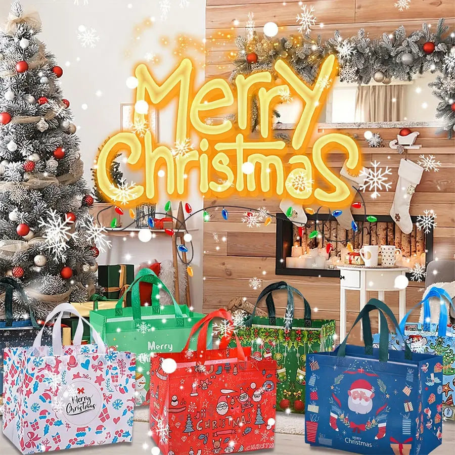 1-16PCS Large Christmas Gift Bags, Christmas Tote Bags with Handles(32.5x25*17cm), Multifunctional Christmas Bags for Gifts