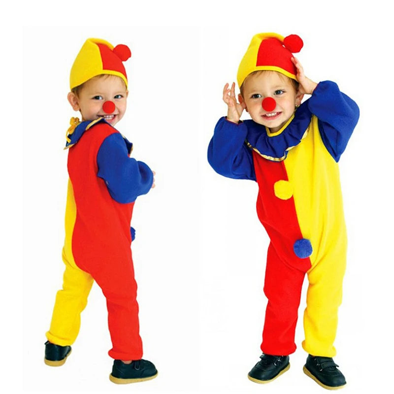 Kids Clown Circus Costume Jumpsuit with Hat for Halloween