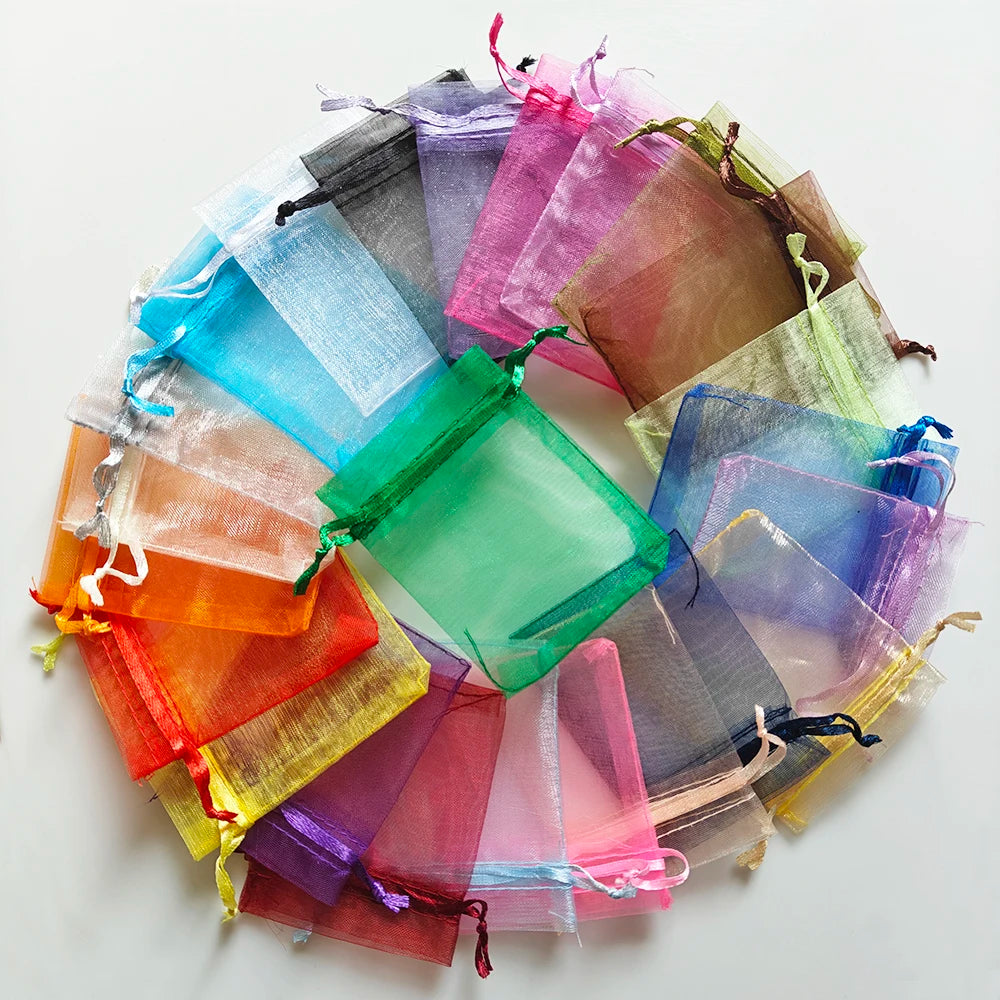 25/50/100pcs Organza Gift Bag Multicolor Drawstring Pouches For Candy Jewelry Bag Packing Wedding Gift Bags Organza Bag