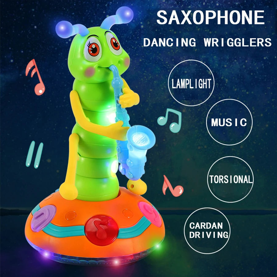 1pcs Children's Electric Caterpillar Saxophone Toys,Dancing Saxophone Caterpillar,LED Light Caterpillar Saxophone Toy Wriggle Ca