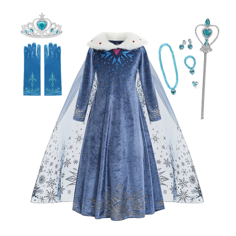 Girls Winter Snow Queen Princess Dress Costume Long Sleeve