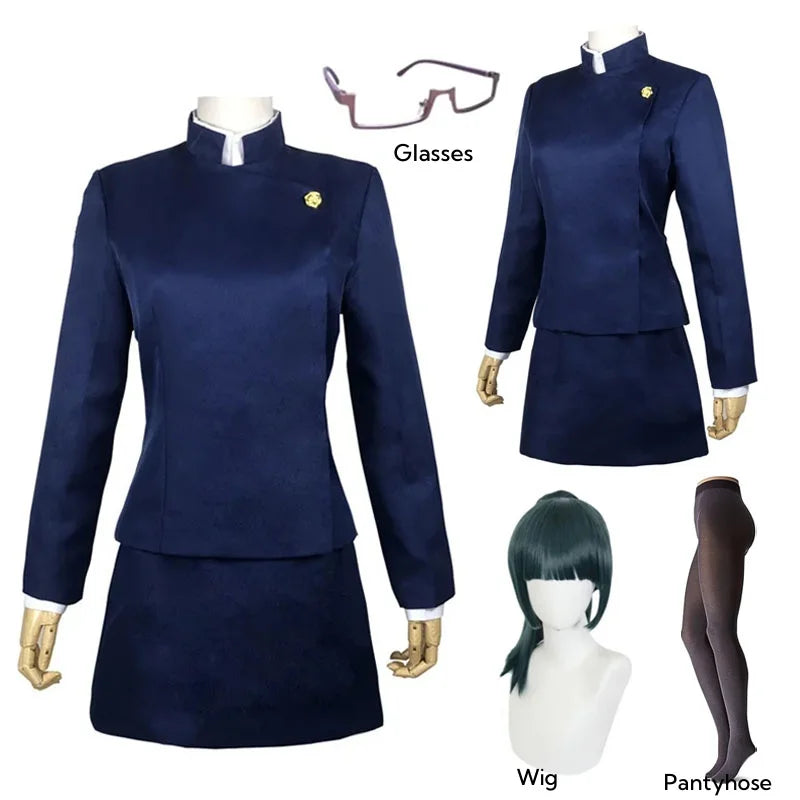 Anime-Inspired Cosplay Uniform Set with Wig, Glasses & Skirt