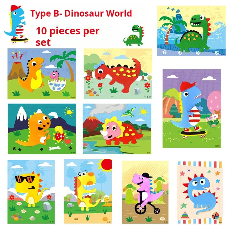 10 Pcs 3D EVA Foam Sticker Creative Art Craft Kit DIY Cartoon Animal Transportation Painting for Education
