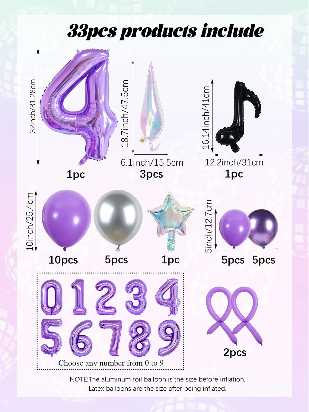 33pc Kpop Music-Themed Birthday balloon Pillar Set, Suitable for K-Pop Music-Themed Birthday Party Decorations and Disco-Themed