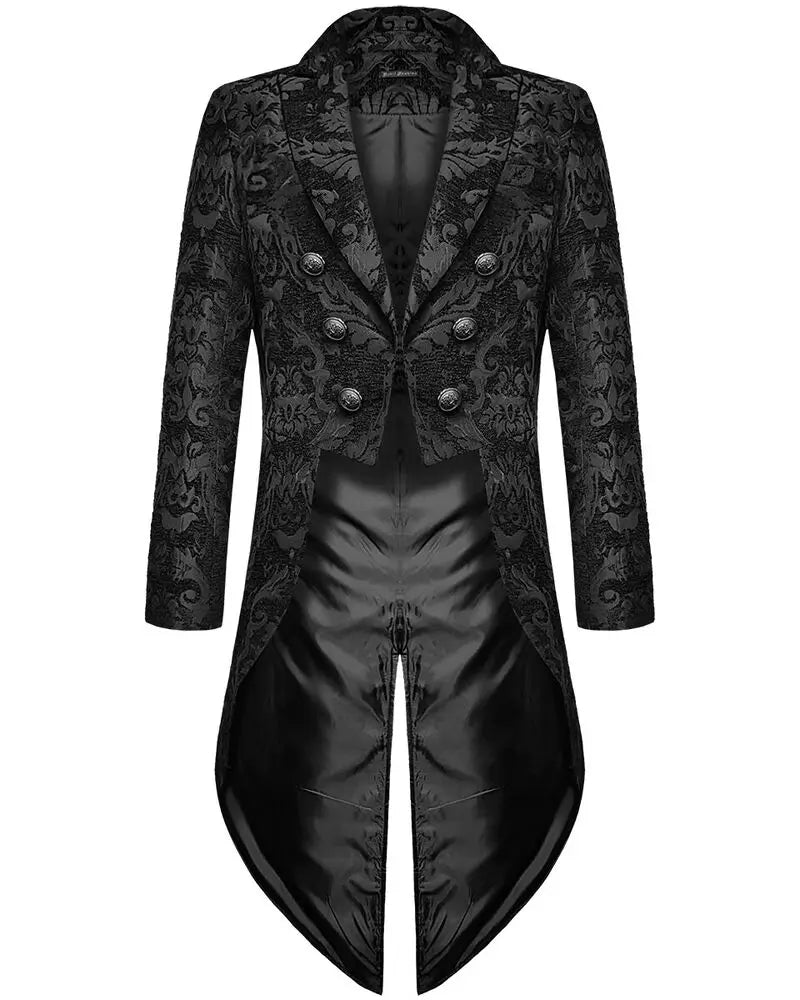 Men’s Gothic Steampunk Tailcoat Jacket Black Brocade
