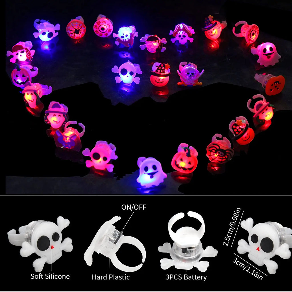 Halloween Light Up Rings for Kids,50 Pcs LED Flashing Ring Toys for Halloween Kids Party Favors Prizes and Goodie Bag Fillers