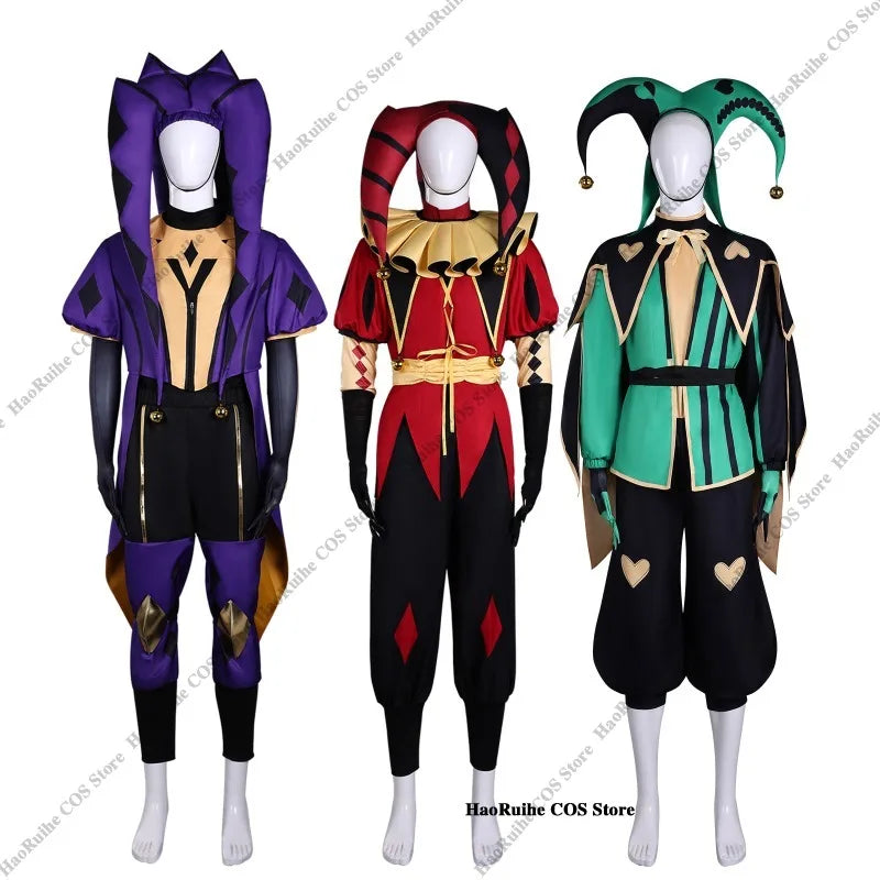 Adult Pierrot Jester Clown Costume Top Pants & Wig