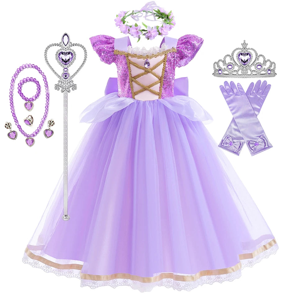 Girls Long-Hair Princess Dress Halloween Birthday Costume