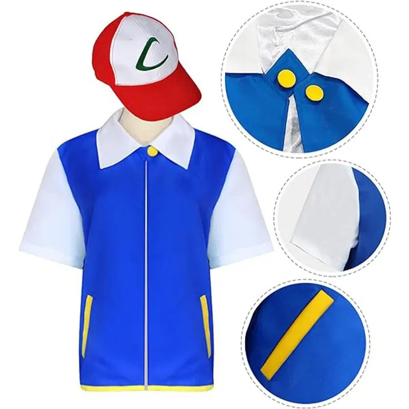 Blue Anime Trainer Cosplay Costume with Jacket, Cap & Gloves