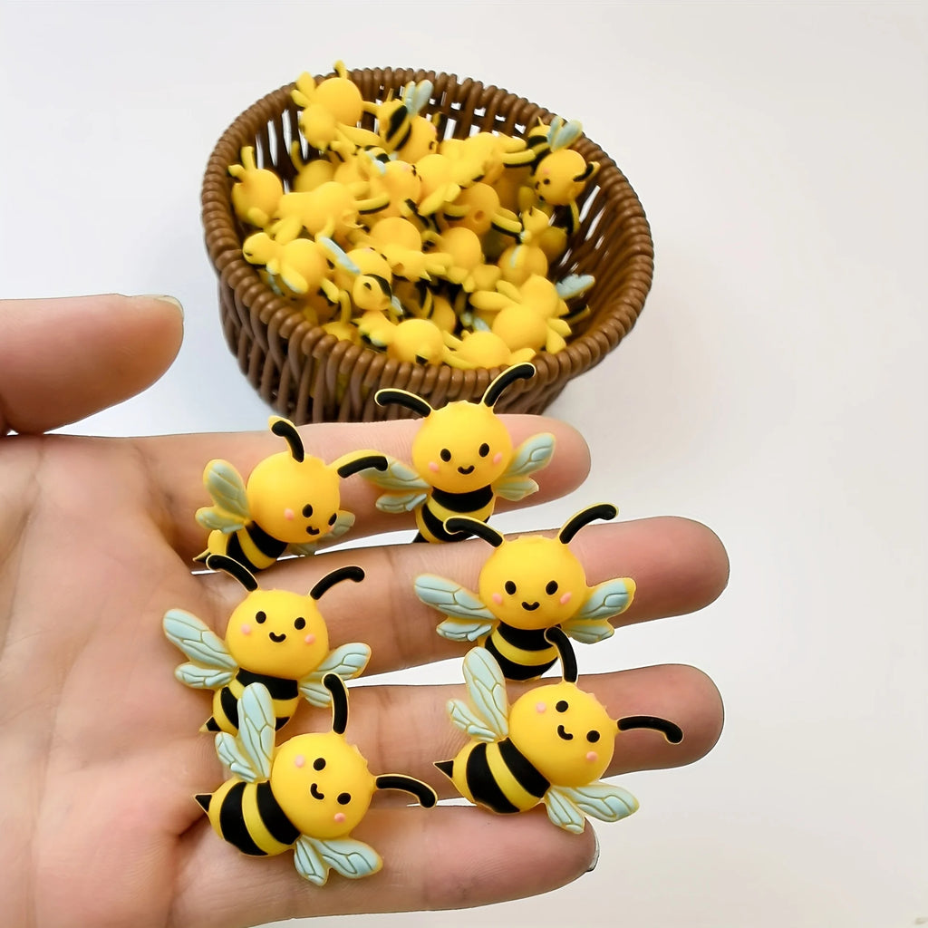 5Pcs Silicone Focal Theme 3D Bee Spacer Character Beads For Jewelry Making DIY Creative Special Beaded Pens Decors Keychain