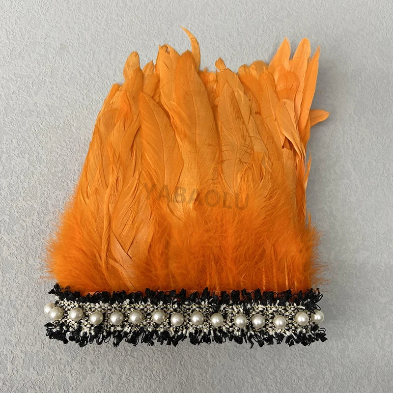 Natural Feather Wrist Cuffs Elegant Fur Sleeve Arm Accessories Gothic Halloween Cosplay Feather Gloves Pearl Arm Cuff 2pcs