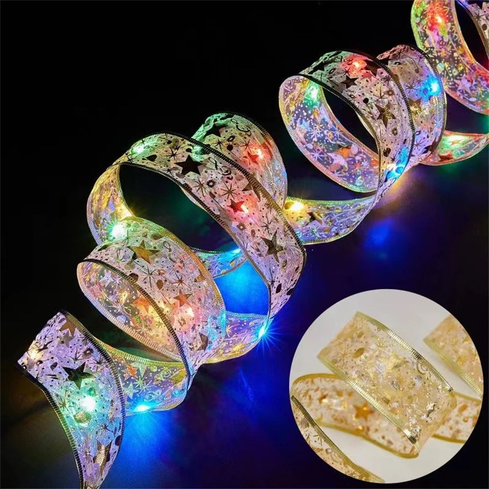 Indoor String Lights Battery Operated Christmas Ribbon with Lights Christmas Tree Accessories Decoration for Christmas New Year