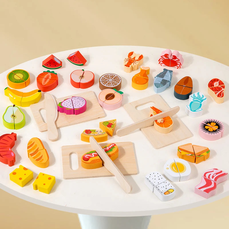 Wooden Kitchen Pretend Toy Simulation Cutting Fruit Food Game Velcro Play Kitchen Accessories Montessori Educational Toy For Kid