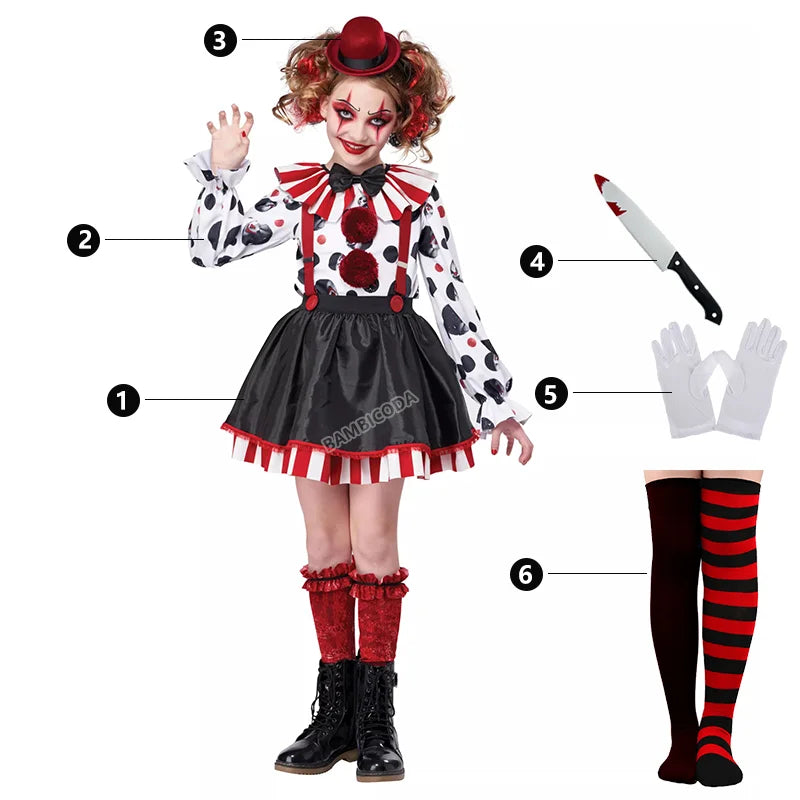 Girls Harlequin Clown Jester Costume 4–10 Years