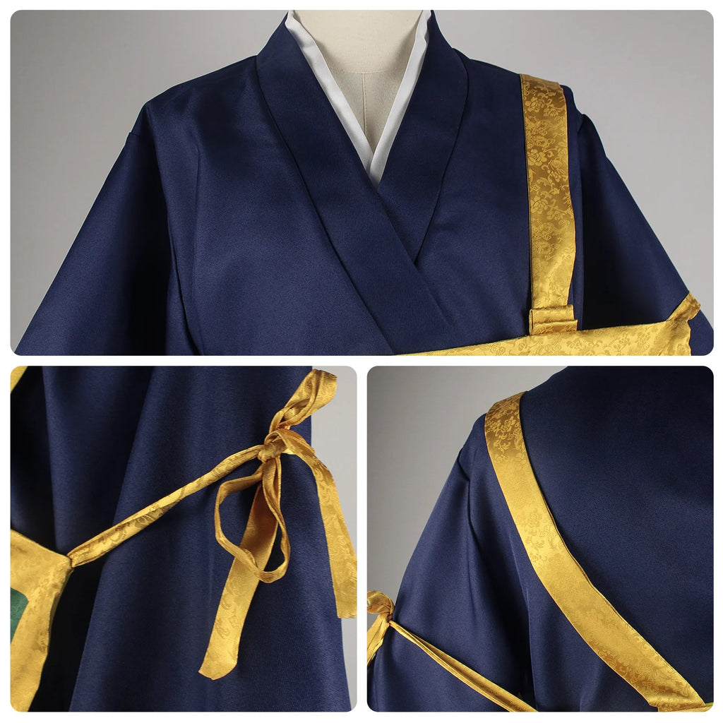 Black Blue Anime-Inspired Kimono Uniform Cosplay Costume