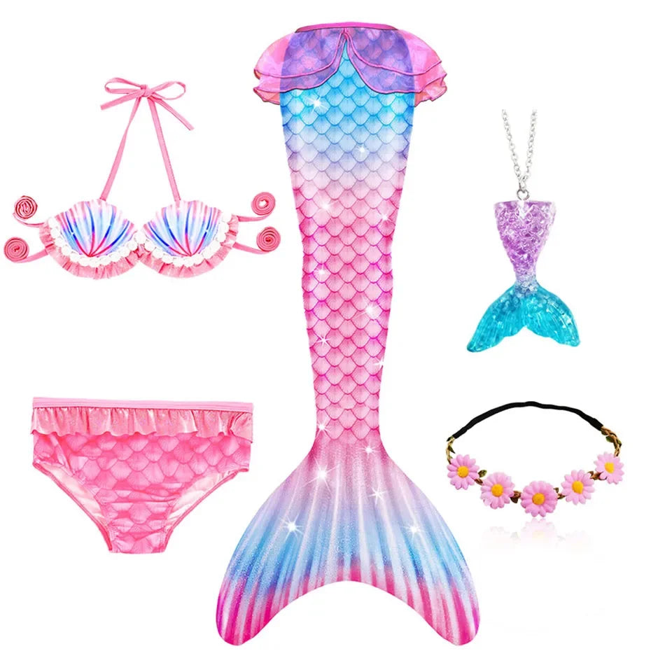 Girls Mermaid Tail Swimsuit Halloween Costume