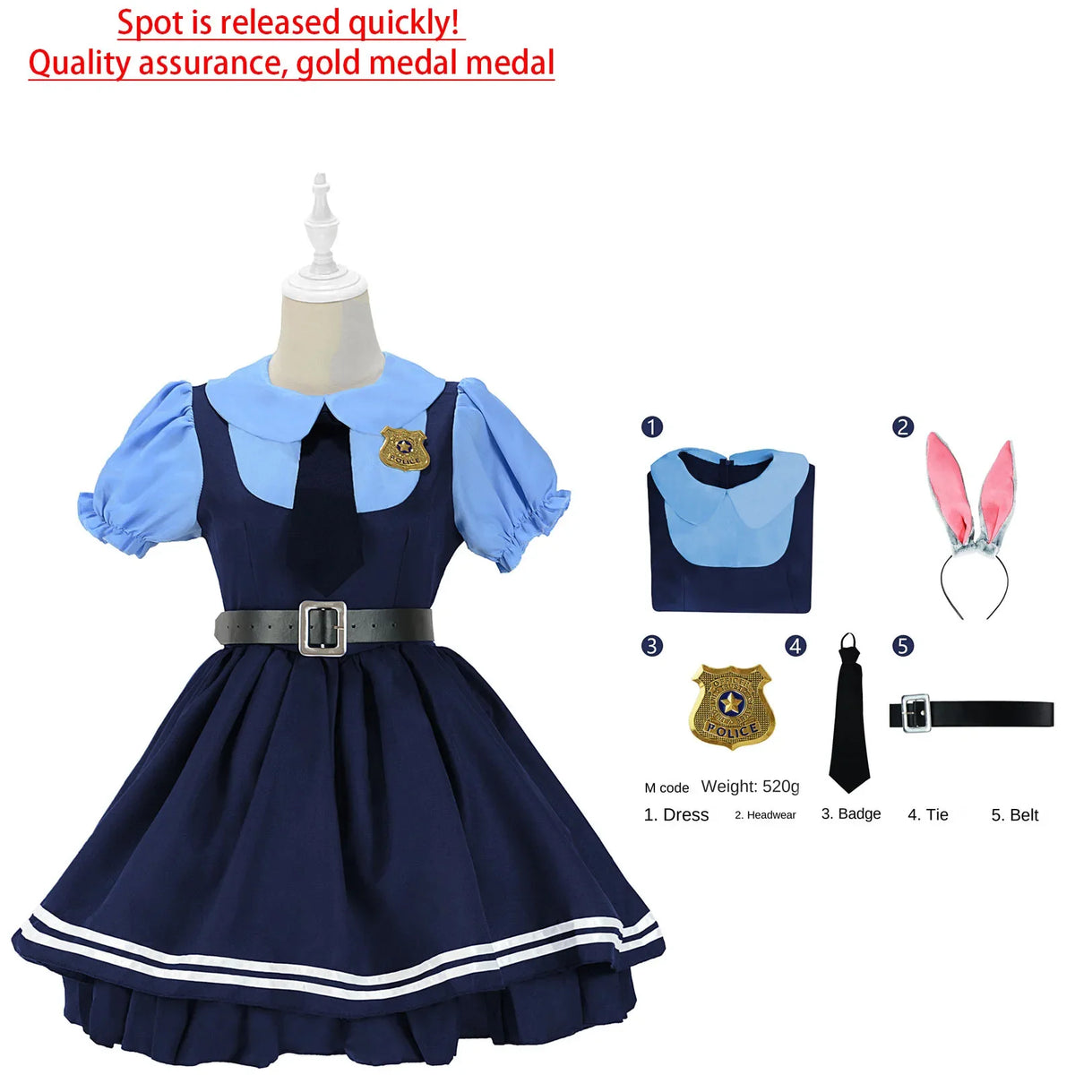 Girls Rabbit Police Officer Halloween Costume for Kids