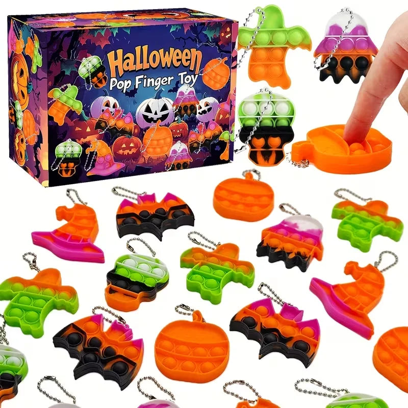 6/12Pcs Halloween Mini Pop Keychain Ghost Pumpkin Witch Hat Ornaments Halloween Party Goodie Bags Stuffer Trick or Treat Toy