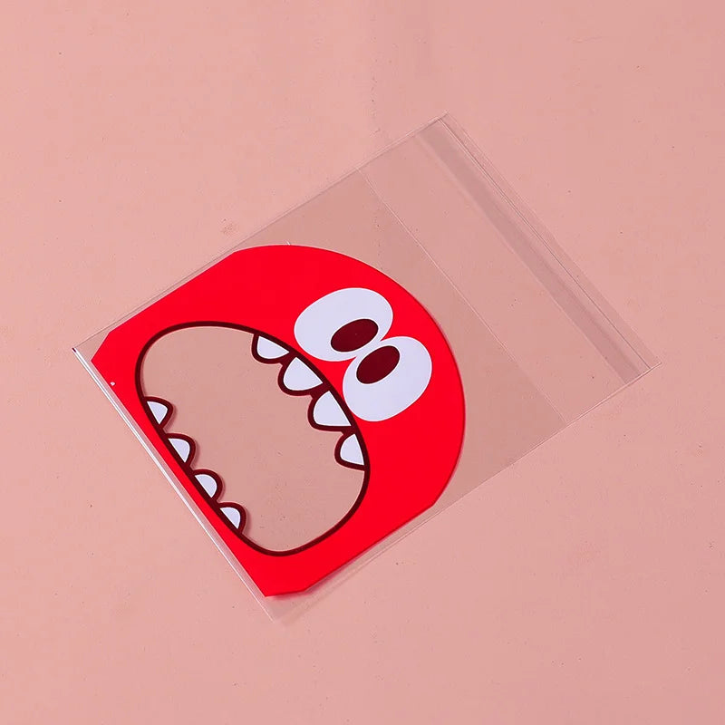 100pcs Cookie Candy Bag Cute Cartoon Self-adhesive Plastic Packing Bag For Biscuit Gift Food Packing, Baking Package