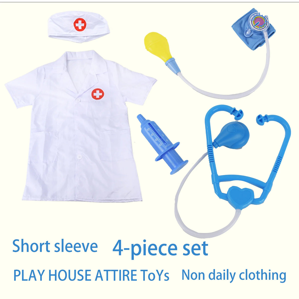 Children'S Family Doctor Suit Short/ Long Sleeved Stethoscope Syringe Nurse Role-Playing Simulation Blood Pressure Monito Toys